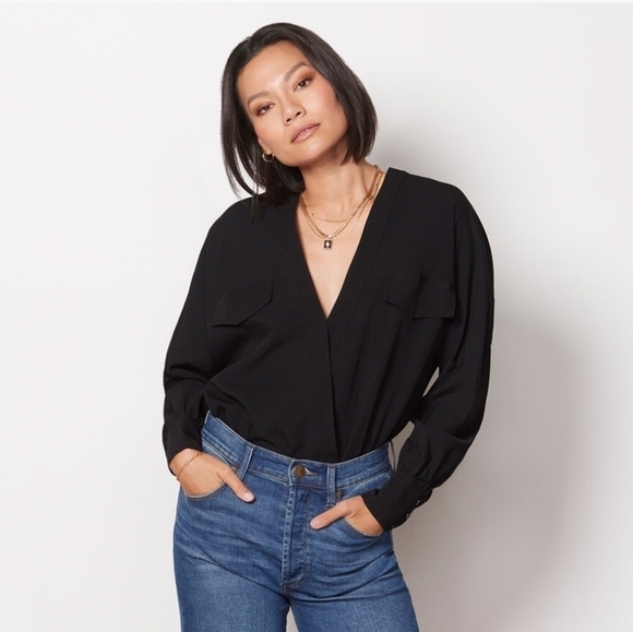 Good American Tops - NWT Evereve Good American | Black Utility Wrap Long Sleeve Bodysuit Size 1 Small